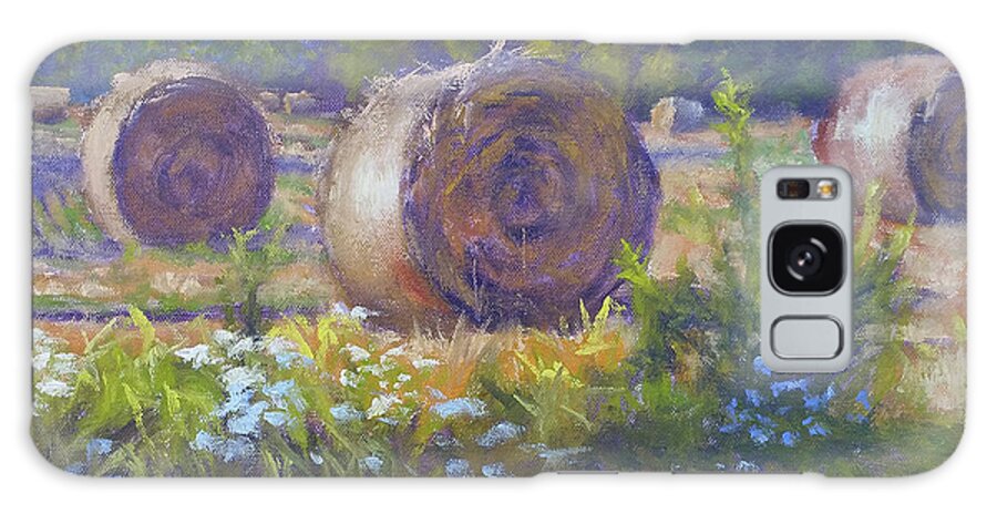 Hay Stacks Galaxy Case featuring the painting Hay Stacks by Rusty Frentner