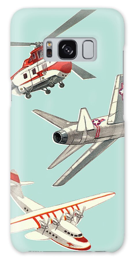 Air Travel Galaxy Case featuring the drawing Helicopter and Airplanes by CSA Images