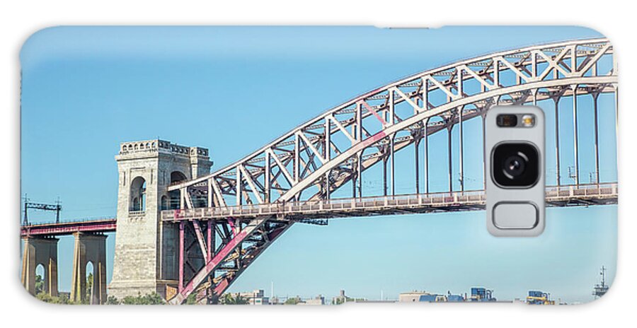 Hell Gate Bridge Galaxy Case featuring the photograph Hell Gate and Blue Ship by Cate Franklyn