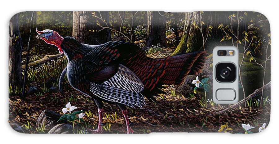 A Wild Turkey Strutting Through The Woods In Spring Galaxy Case featuring the painting Hillside Gobbler by Wilhelm Goebel