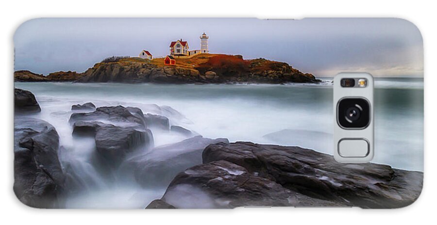 Nubble Lighthouse Galaxy Case featuring the photograph Holiday Lights, Nubble Lighthouse York ME. by Michael Hubley