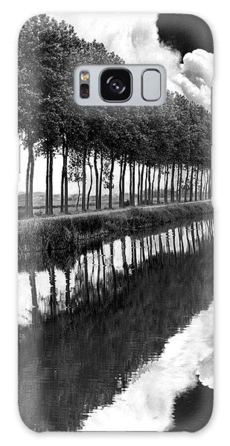 Row Of Trees Reflecting In Water Galaxy Case featuring the photograph Holland Canal, Sluis, Holland by Monte Nagler
