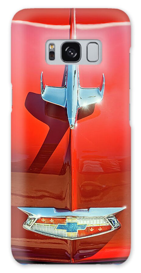 Vehicle Galaxy Case featuring the photograph Hood Ornament on a Red 55 Chevy by Scott Norris