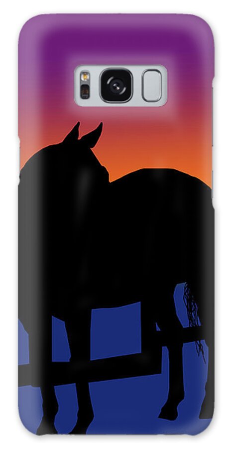 Animal Galaxy Case featuring the digital art Horse and fence in silhouette by Cathy Harper