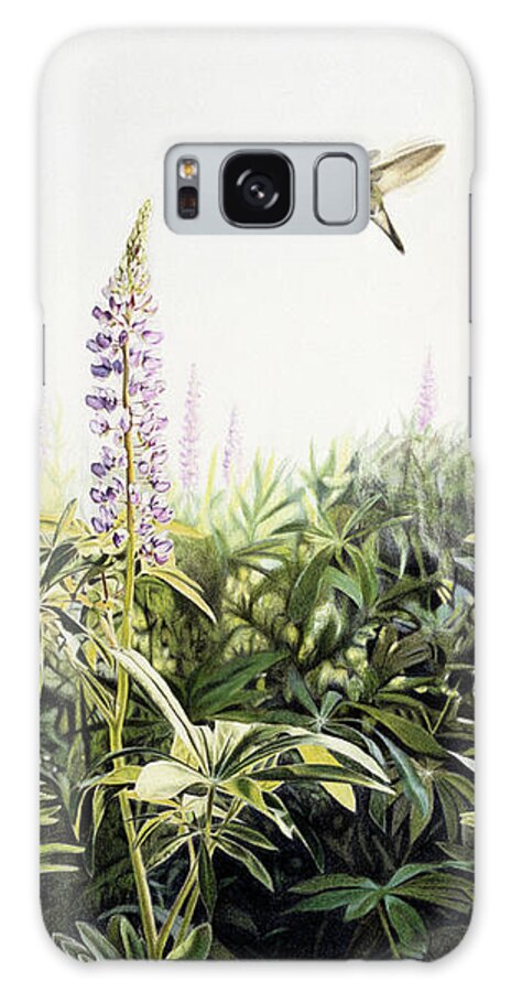 A Hummingbird Ready To Land On A Lupine Galaxy Case featuring the painting Hummingbird 2 by Rusty Frentner