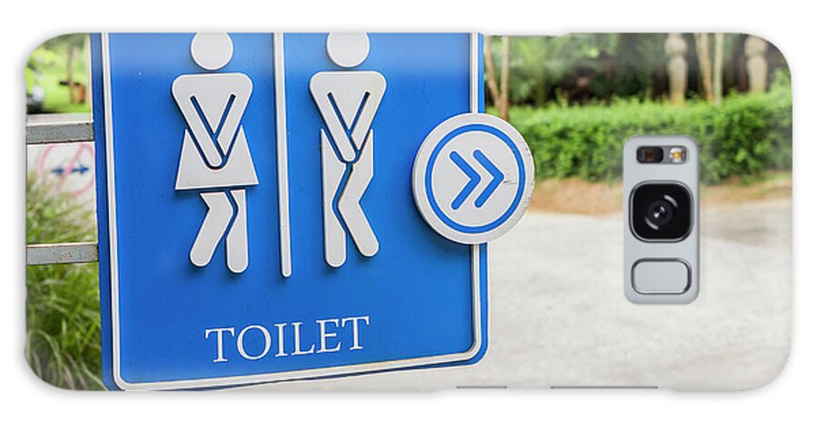 Blue Galaxy Case featuring the digital art Humorous Blue Public Toilet Sign, Koh Samui, Thailand by Rosanna U