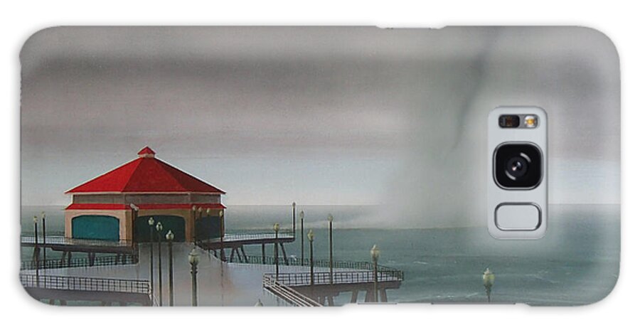 Huntington Beach Galaxy Case featuring the painting Huntington Beach Pier waterspout by Philip Fleischer