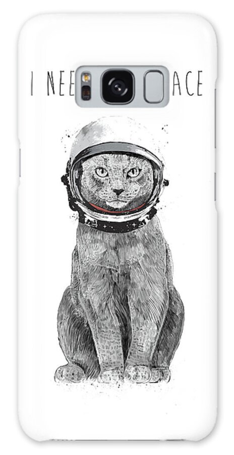 Cat Galaxy Case featuring the drawing I need more space by Balazs Solti