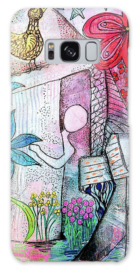 Spring Galaxy Case featuring the mixed media I Opened the Curtain and there was Spring by Mimulux Patricia No