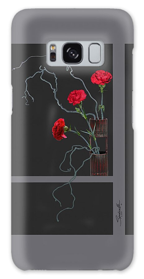 Carnation Galaxy Case featuring the mixed media Red Carnations and Bamboo Vase by M Spadecaller