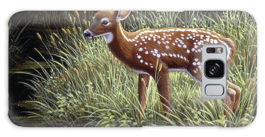 Fawn In Tall Grass By Water Galaxy Case featuring the painting In The Tall Grass by Wilhelm Goebel