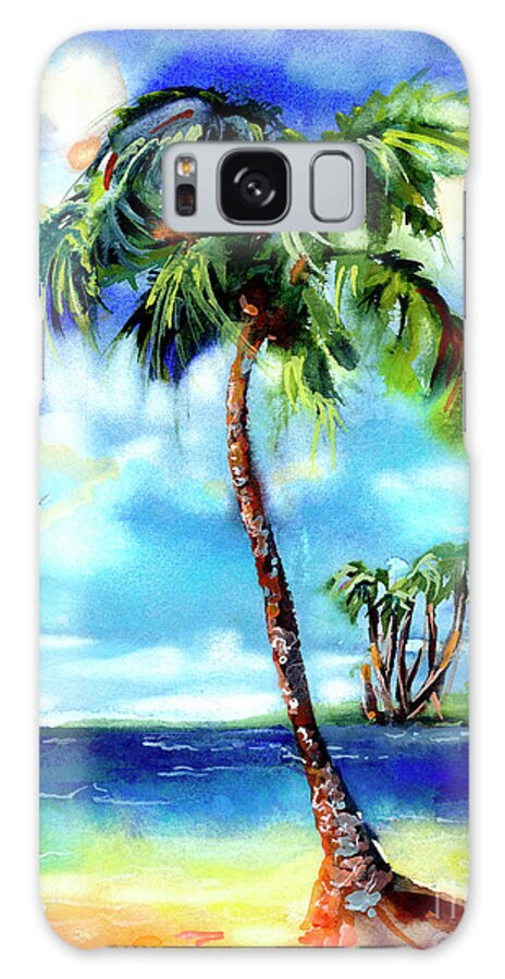 Island Paradise Galaxy S8 Case featuring the painting Island Solitude Palm Tree and Sunny Beach by Ginette Callaway