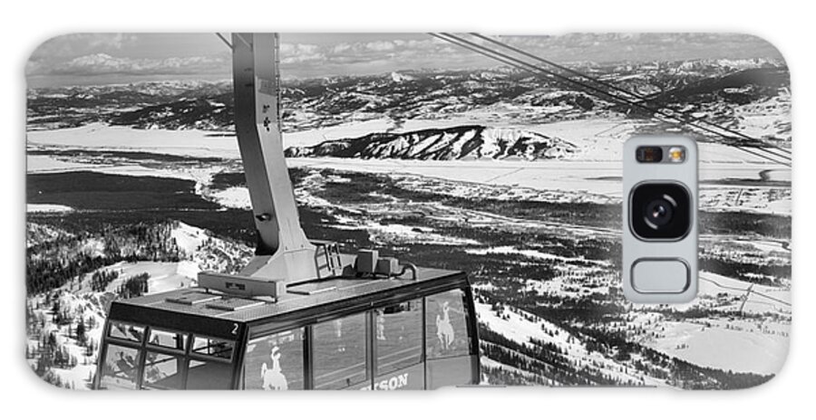Jackson Hole Tram Galaxy Case featuring the photograph Jackson Hole Tram Black And White by Adam Jewell