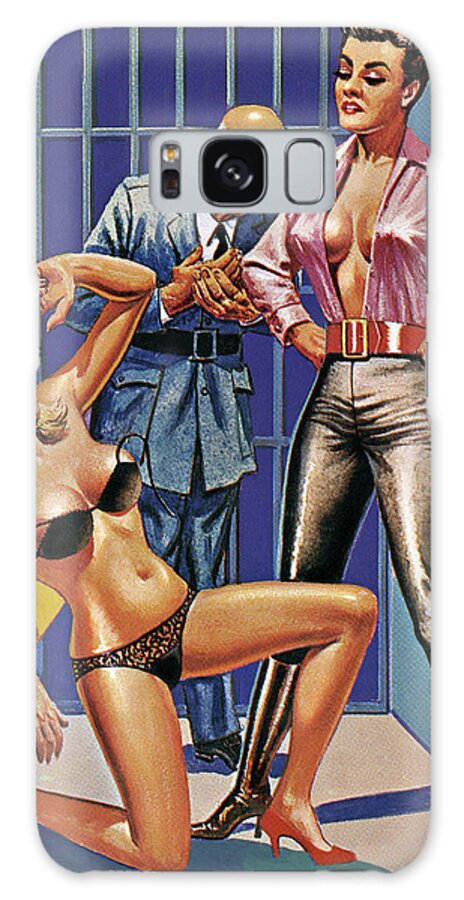 Adult Galaxy Case featuring the drawing Jailor and Two Sexy Women in a Jail Cell by CSA Images