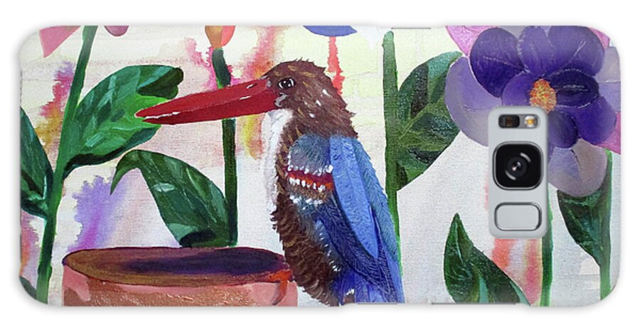 Kingfisher Of Flowers Galaxy Case featuring the painting Kingfisher Of Flowers by Lauren Moss
