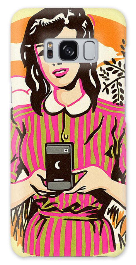 Adult Galaxy Case featuring the drawing Lady Holding a Cell Phone by CSA Images
