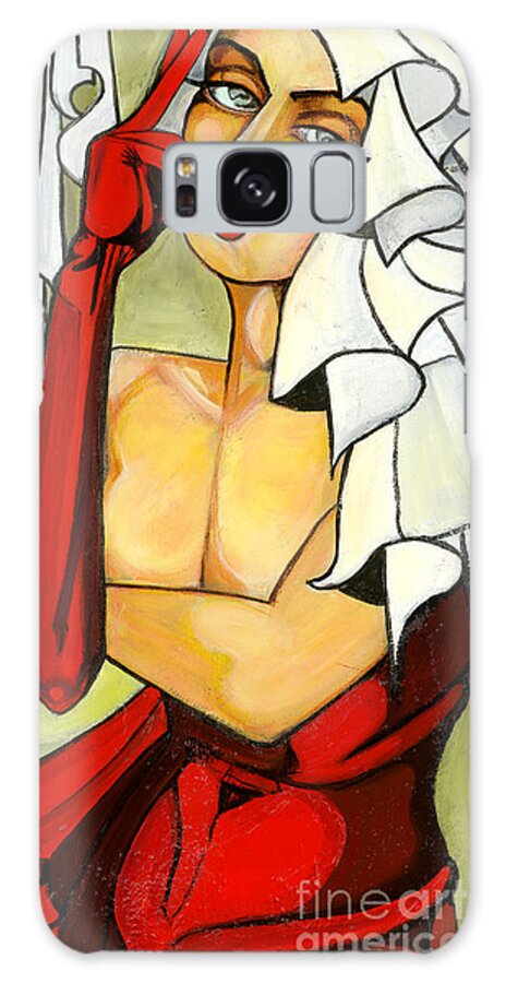 Woman Galaxy Case featuring the painting Lady in red with flowers by Luana Sacchetti