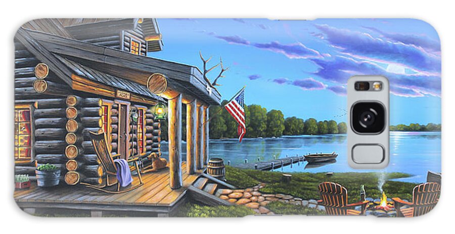 Lakeside Retreat Galaxy Case featuring the painting Lakeside Retreat by Geno Peoples