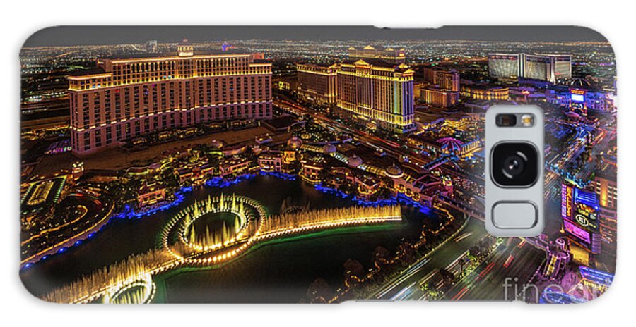 Vegas Galaxy Case featuring the photograph Las Vegas Photography Bellagio Fountains and the Strip at Night by Mike Reid