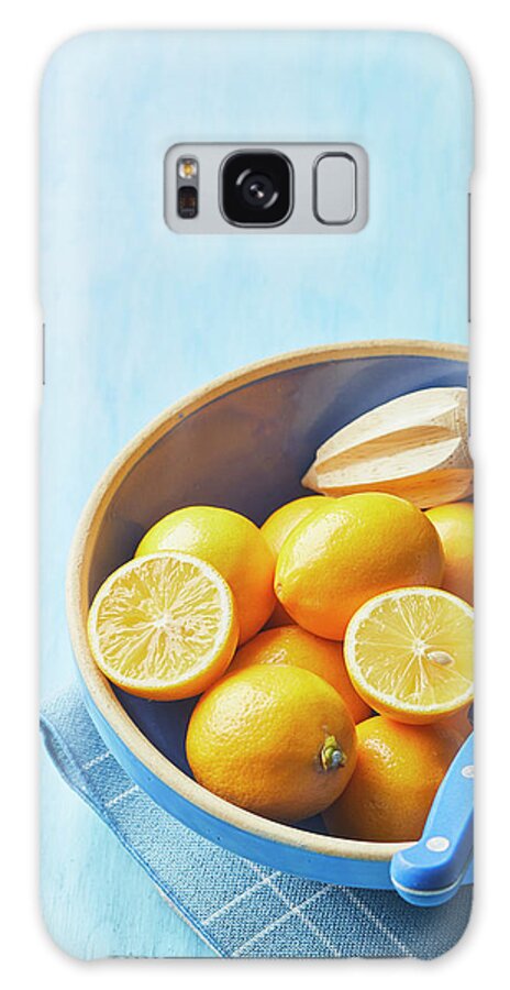 Lemons Galaxy Case featuring the photograph Lemons in a blue bowl by Cuisine at Home