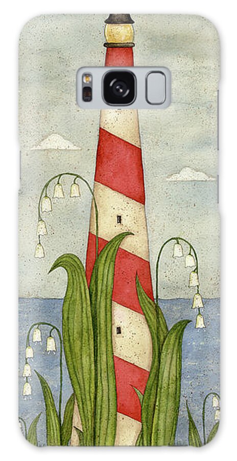 Summer Snowflakes Growing Up Side Of Red And White Striped Lighthouse Galaxy Case featuring the painting Lilly Lighthouse by Robin Betterley