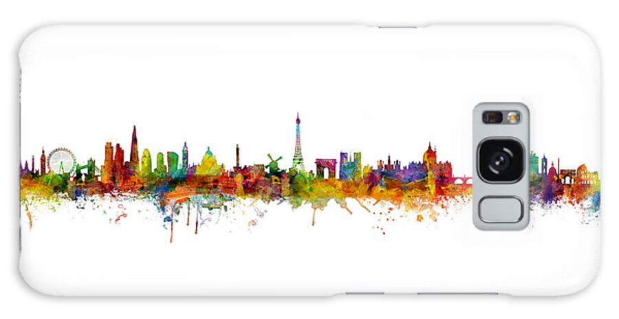 Rome Galaxy Case featuring the digital art London, Paris and Rome Skylines Mashup by Michael Tompsett