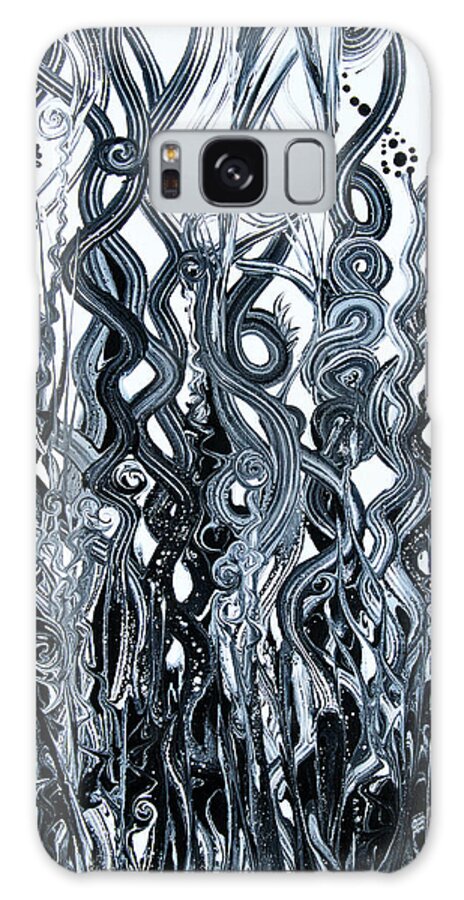 Black And White Organic Energetic Textural Compelling Dynamic Fun Galaxy Case featuring the painting Loopy Weedy Garden by Priscilla Batzell Expressionist Art Studio Gallery