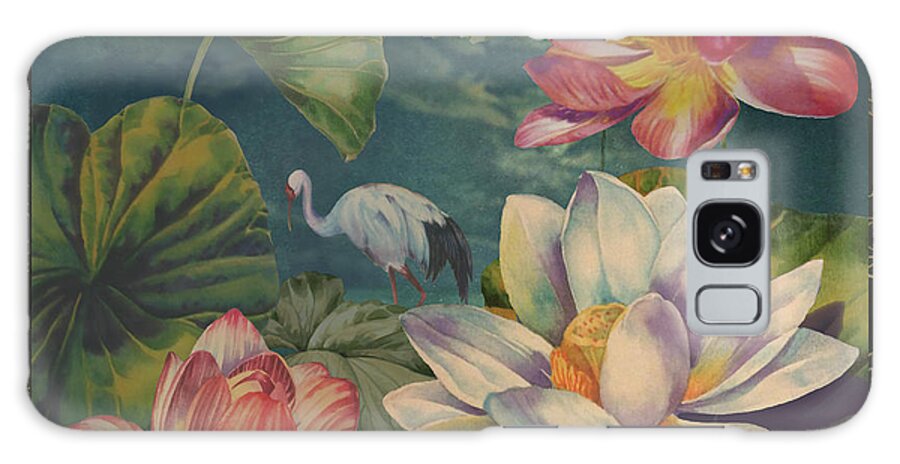 Lotus And Crane Galaxy Case featuring the digital art Lotus And Crane by Bill Jackson