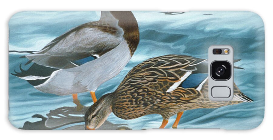 A Family Of Ducks At The Edge Of The Water Galaxy Case featuring the painting Mallard Family by Rusty Frentner