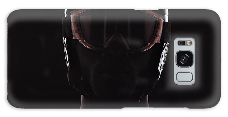 Crash Helmet Galaxy Case featuring the photograph Man Wearing Ski Helmet And Goggles by Symphonie