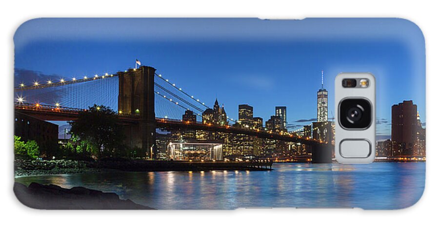 Silhouette Galaxy Case featuring the digital art Manhattan Financial District And Brooklyn Bridge At Night, New York, Usa by Henglein And Steets