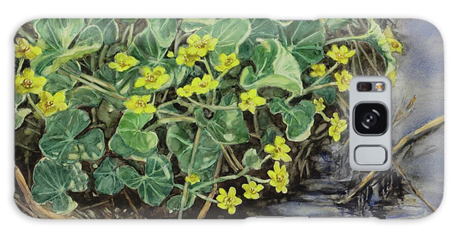 Marsh Marigolds Galaxy Case featuring the painting Marsh Marigolds by Jan Benz
