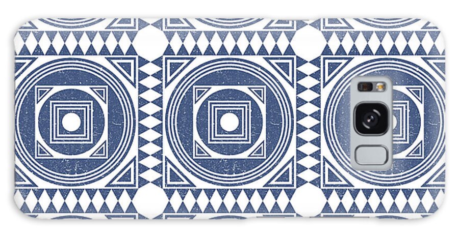 Mediterranean Pattern Galaxy Case featuring the mixed media Mediterranean Pattern 1 - Tile Pattern Designs - Geometric - Blue - Ceramic Tile - Surface Pattern by Studio Grafiikka