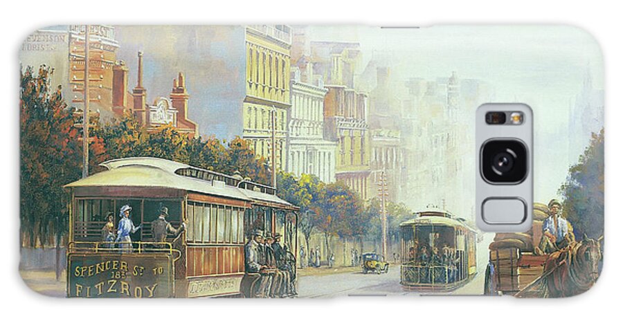 Old Trolly And Horse And Buggy Galaxy Case featuring the painting Melbourne Cable Cars by John Bradley