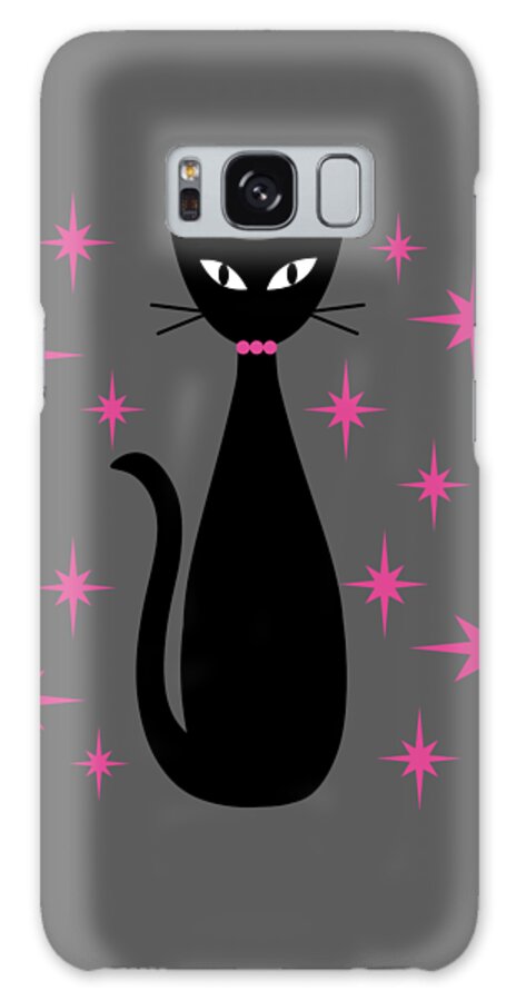 Mid Century Modern Galaxy Case featuring the digital art Mid Century Cat with Pink Starbursts by Donna Mibus