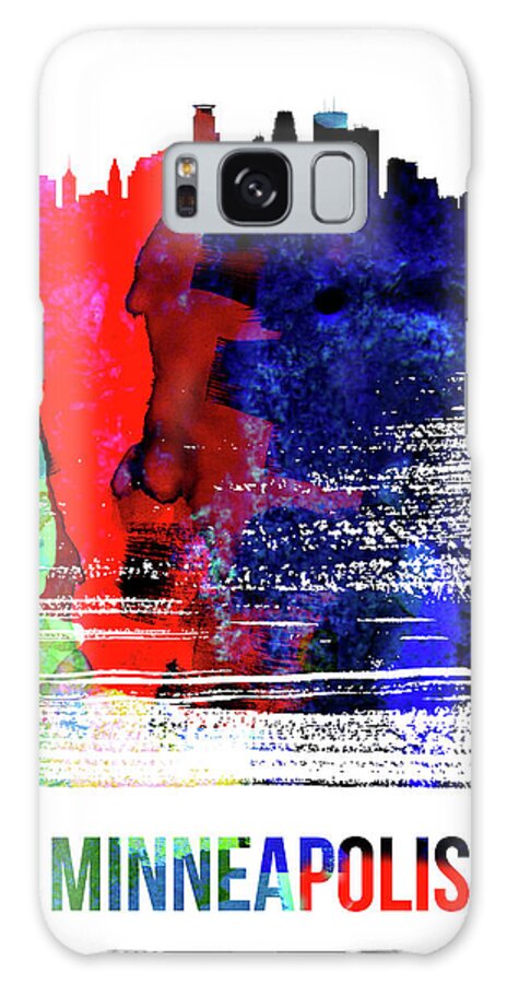 Minneapolis Galaxy Case featuring the mixed media Minneapolis Skyline Brush Stroke Watercolor  by Naxart Studio