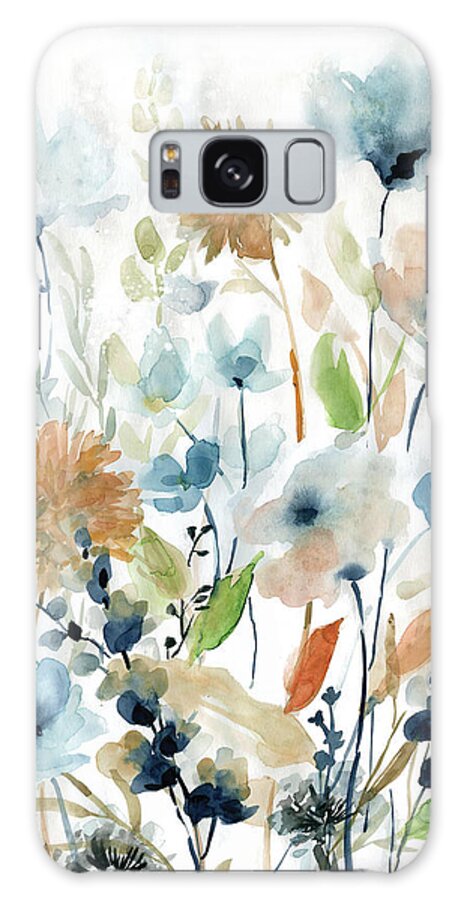 Red Yellow Green Indigo Watercolor Garden Foliage Leaves Flowers Contemporary Galaxy Case featuring the painting Mixed Garden 2 by Carol Robinson