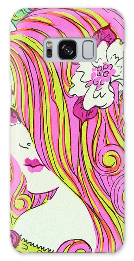 Abstract Galaxy Case featuring the drawing Mod Girl with Flower in Hair by CSA Images