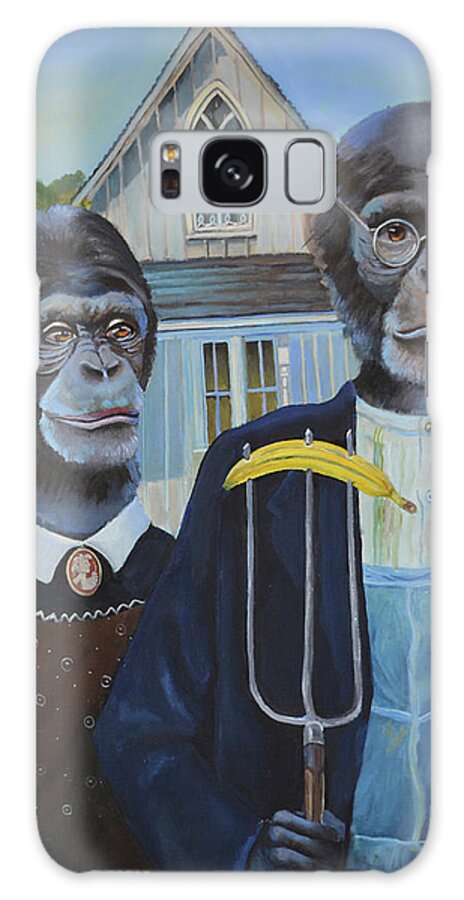Monkey American Gothic
 Galaxy Case featuring the painting Monkey American Gothic by Sue Clyne