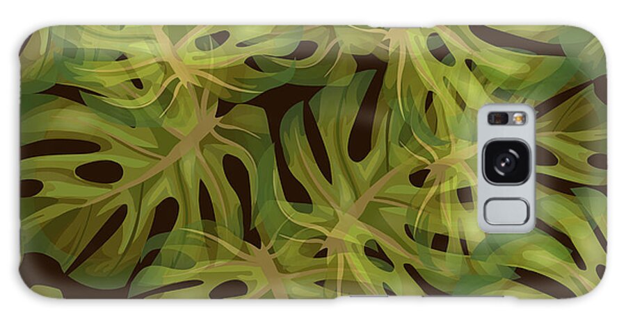 Monstera Galaxy Case featuring the mixed media Monstera Leaf Pattern 3 - Tropical Leaf Pattern - Dark Green - Tropical, Botanical Pattern Design by Studio Grafiikka