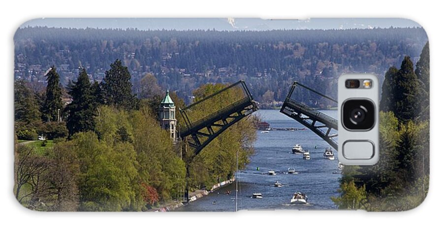 Drawbridge Galaxy Case featuring the photograph Montlake Bridge And Cascade Mountains by C. Chase Taylor