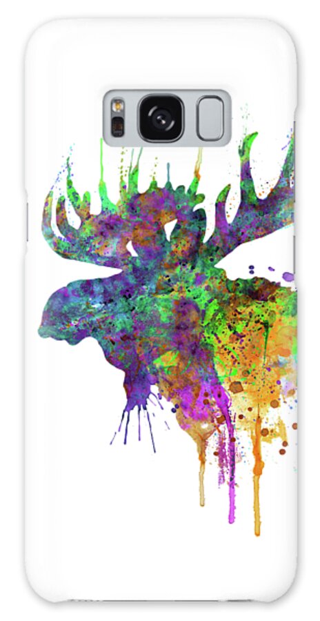 Moose Galaxy Case featuring the painting Moose Head Watercolor Silhouette by Marian Voicu