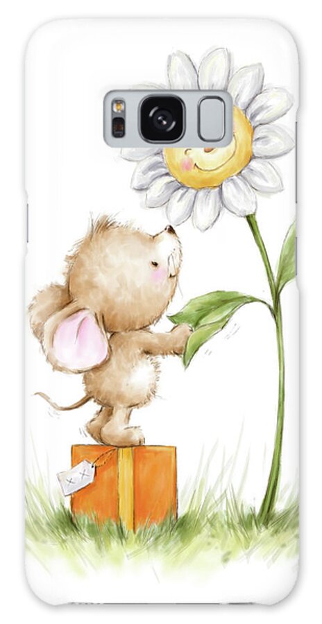 Mouse And Flower Galaxy Case featuring the mixed media Mouse And Flower by Makiko