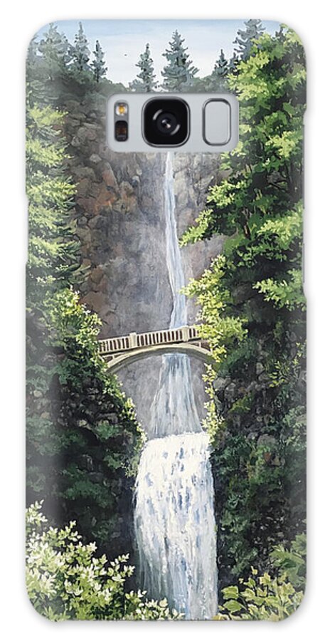 Multnomah Galaxy Case featuring the painting Multnomah Falls by Mary Palmer