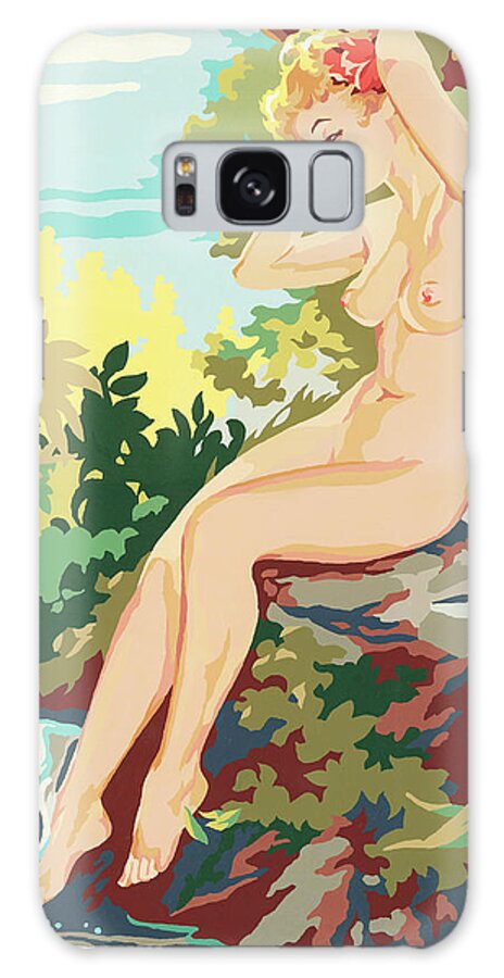 Bare Galaxy Case featuring the drawing Naked woman at stream by CSA Images