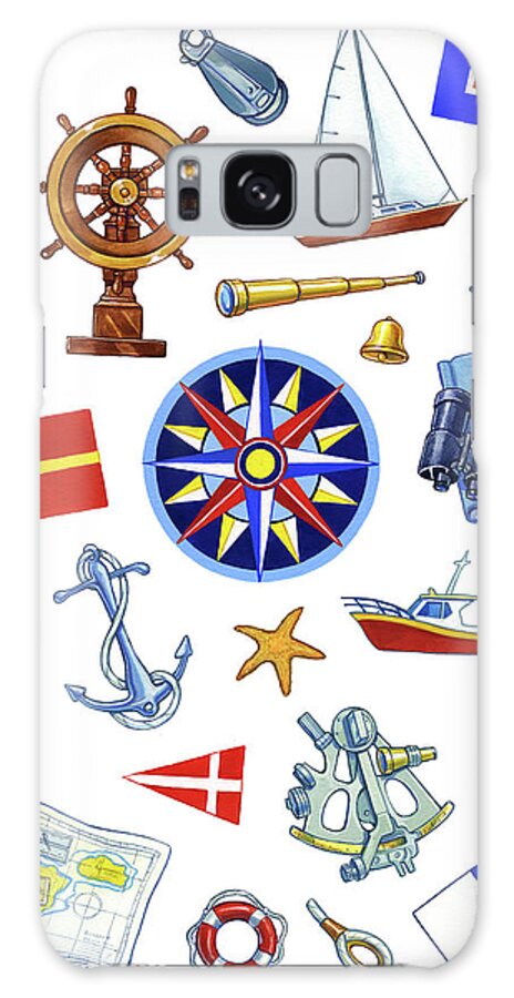 Nautical Theme Icons Galaxy Case featuring the painting Nautical Theme Icons by Geraldine Aikman