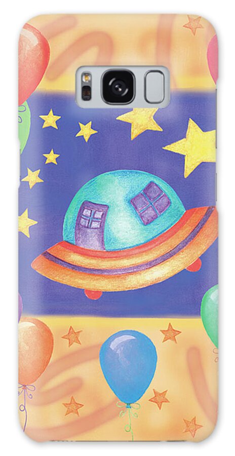 Spaceship And Balloons Galaxy Case featuring the painting Nave by Maria Trad