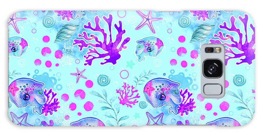 Neon Dolphin Pattern Galaxy Case featuring the mixed media Neon Dolphin Pattern by Sheena Pike Art And Illustration