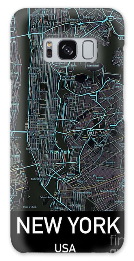 Nyc Galaxy Case featuring the digital art New York City Map Black edition by HELGE Art Gallery