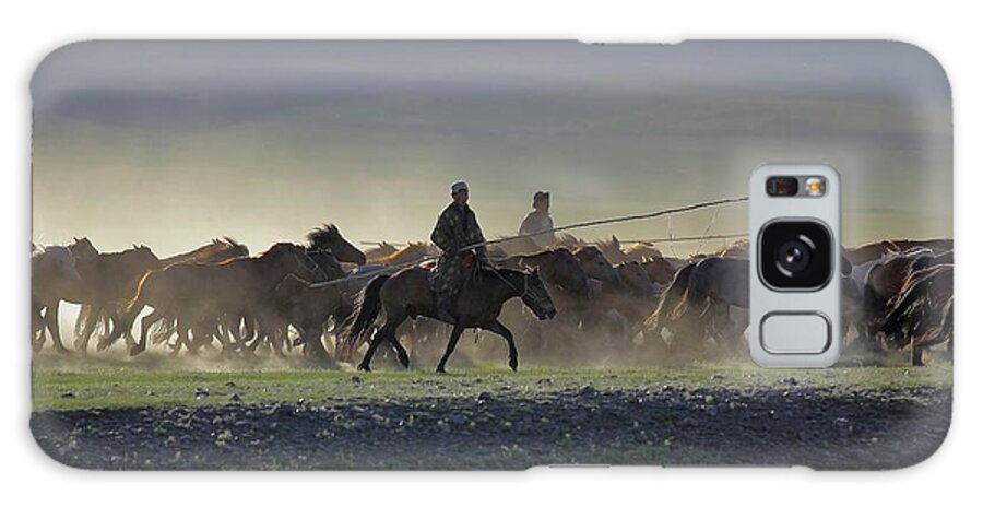 Horse Galaxy Case featuring the photograph Nomadic Mongolian Men Herd Horses by Timothy Allen
